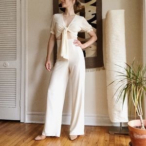 Cream Tie-Front Jumpsuit